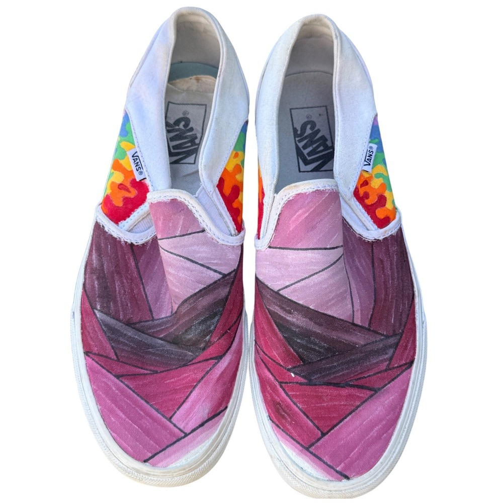 Vans Classic Slip On Custom Hand Painted Rainbow Pink Purple Womens 8.5 Sneakers